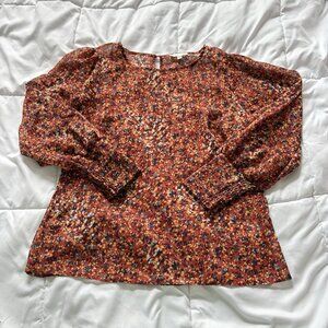 Chenault Womens Size Medium Blouse Long Sleeve Red Floral High Neck Lightweight
